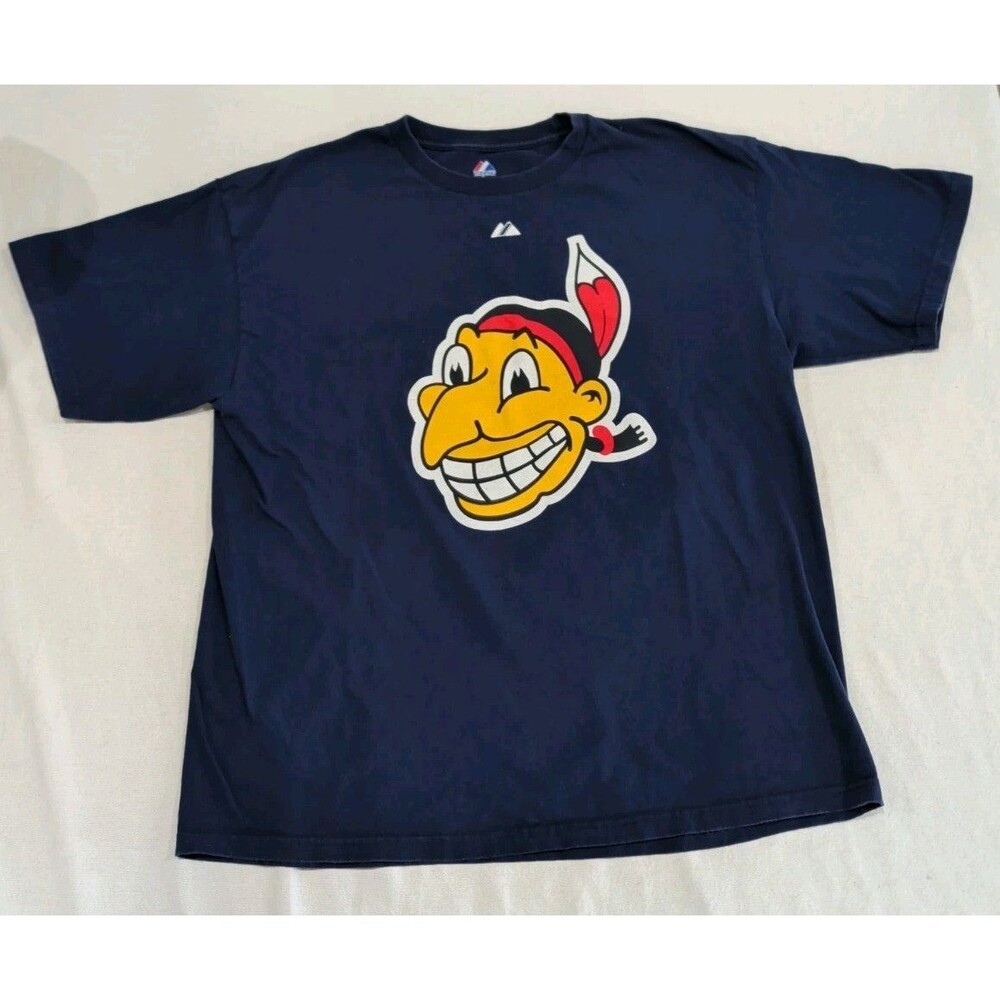 MLB Cleveland Indians Guardians Majestic Big Chief Logo Navy TShirt Adult XL